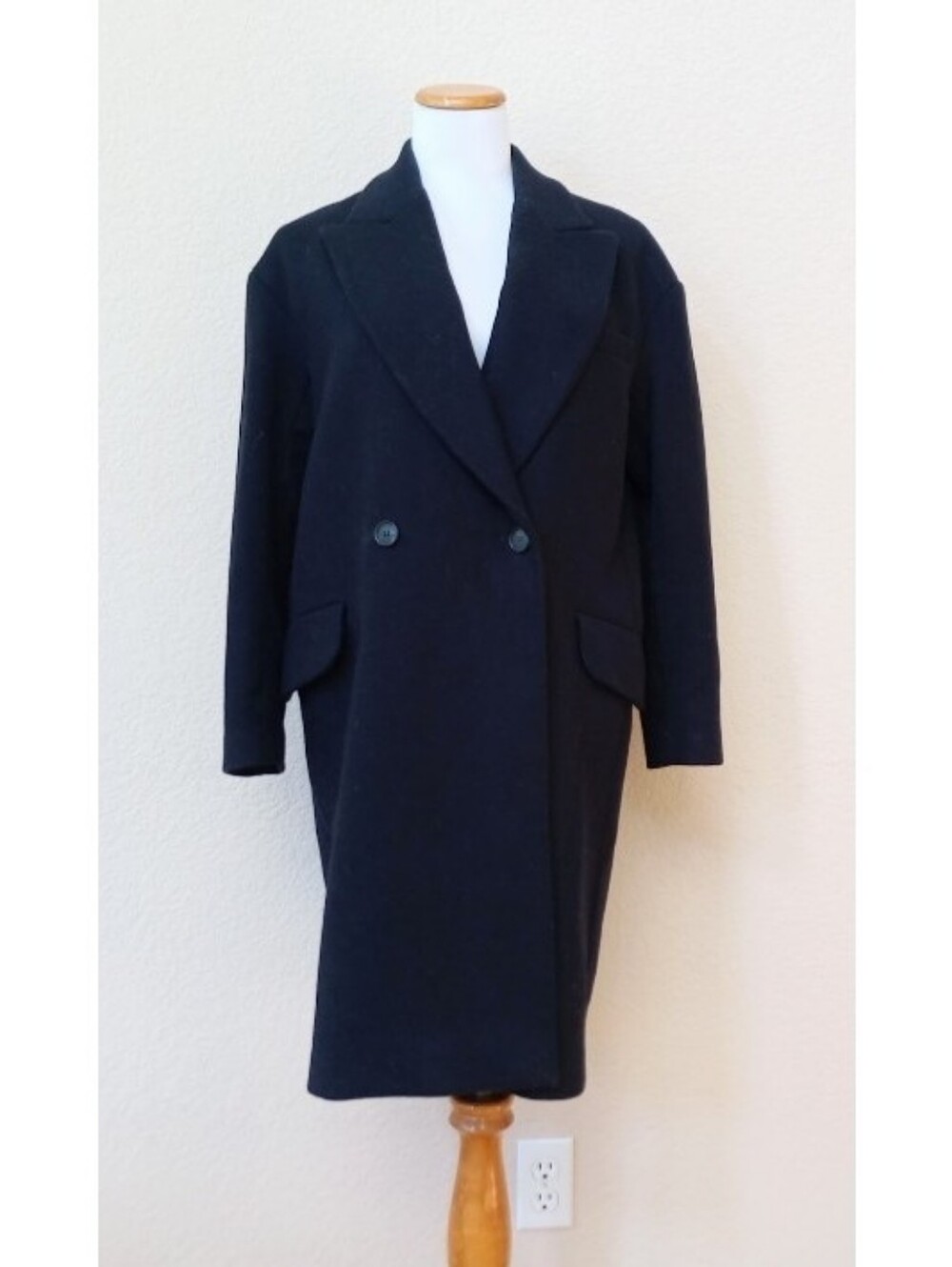 & Other Stories timeless dark navy blue wool double-breasted coat